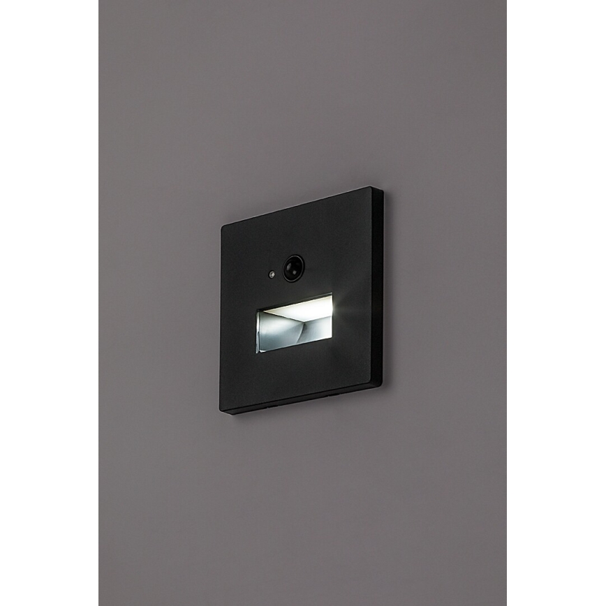 Rabalux - LED kāpņu gaismeklis ar kustības un krēslas sensoru LED/1W/230V 3000/4500/6500K melns