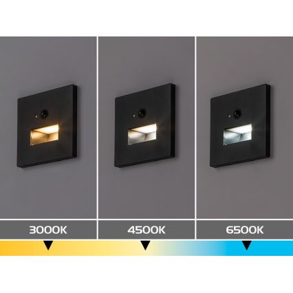Rabalux - LED kāpņu gaismeklis ar kustības un krēslas sensoru LED/1W/230V 3000/4500/6500K melns