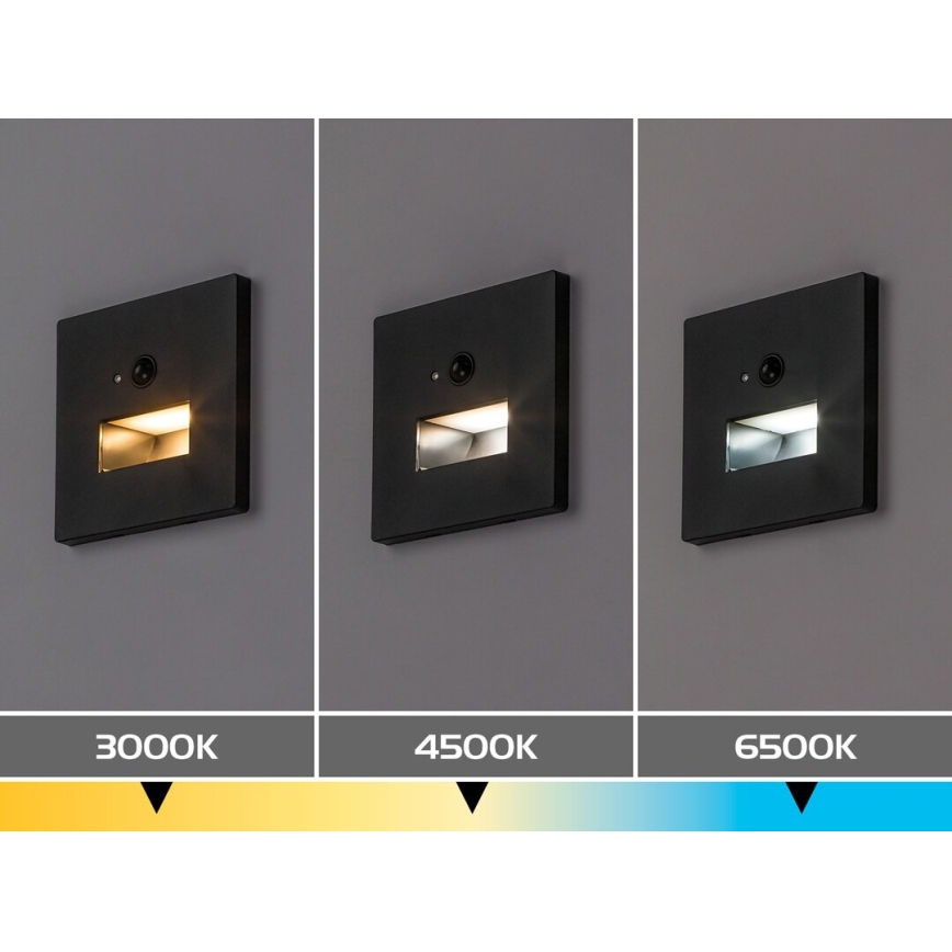 Rabalux - LED kāpņu gaismeklis ar kustības un krēslas sensoru LED/1W/230V 3000/4500/6500K melns
