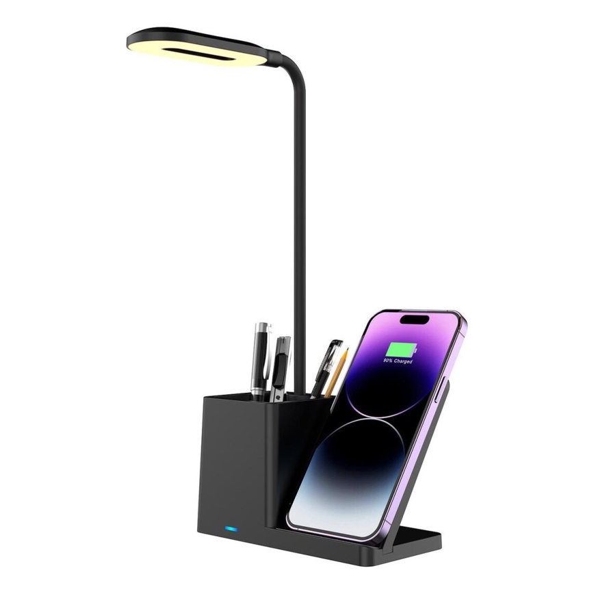 Rabalux - LED Aptumšojama galda lampa ar bezvadu uzlādi QI LED/4W/5V 3000/4000/6500K melna