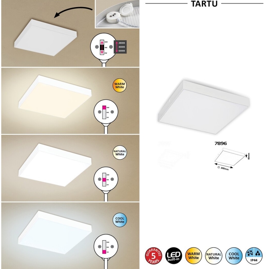 Rabalux - LED griestu gaismeklis LED/24W/230V 2800-6000K IP44 balta 30x30 cm