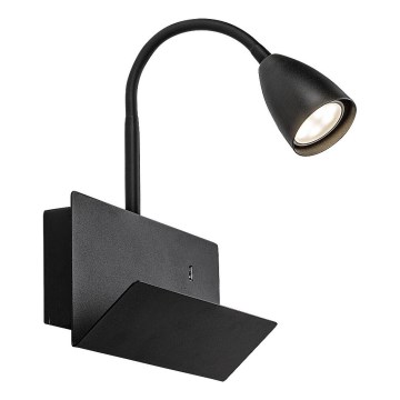 Rabalux - Sienas lampa ar plauktu un USB port 1xGU10/25W/230V melna