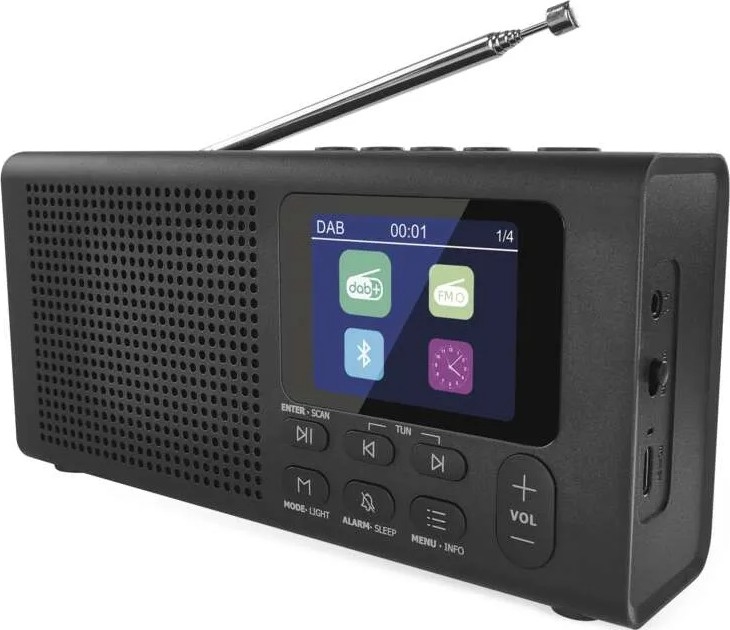 Radio DAB DAB+ FM 3W/5V/4xAA melna