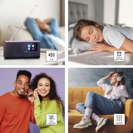 Radio DAB DAB+ FM 3W/5V/4xAA melna