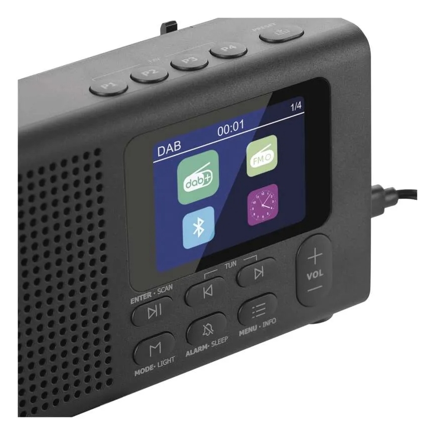 Radio DAB DAB+ FM 3W/5V/4xAA melna