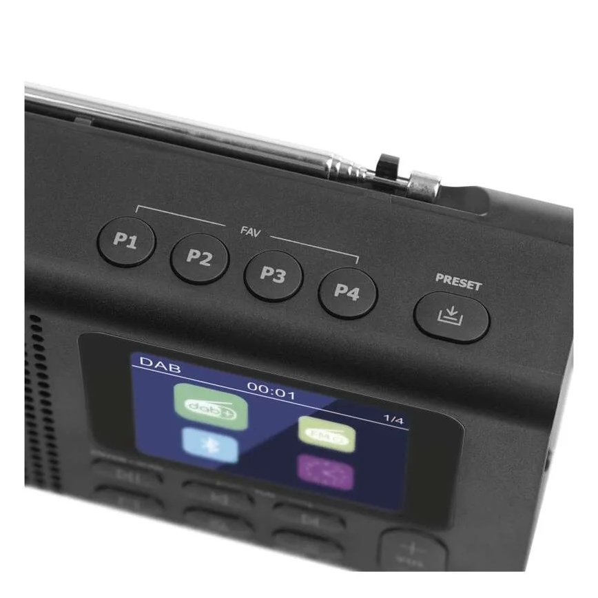 Radio DAB DAB+ FM 3W/5V/4xAA melna