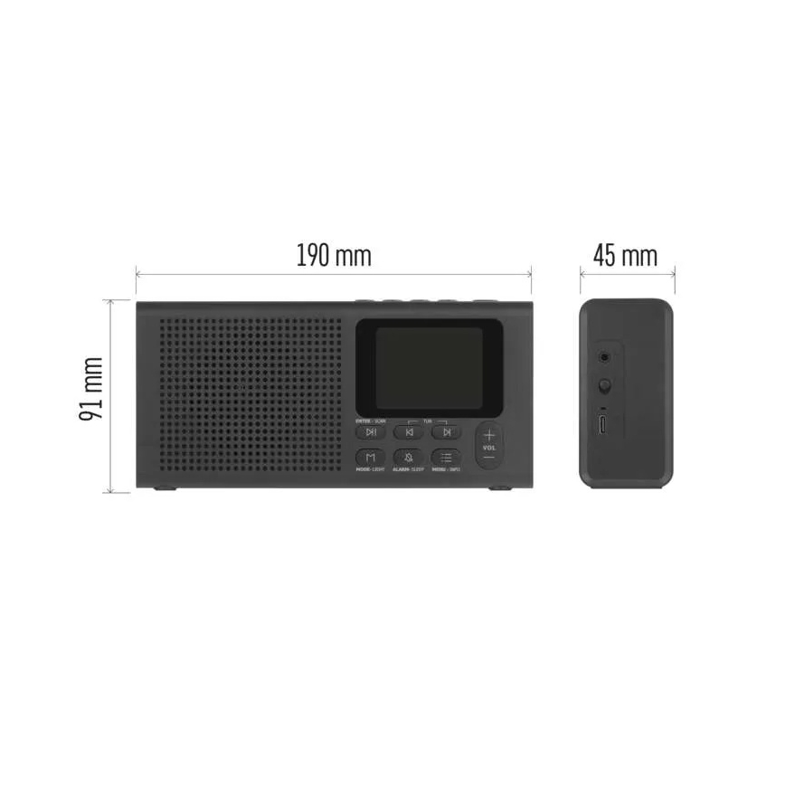 Radio DAB DAB+ FM 3W/5V/4xAA melna