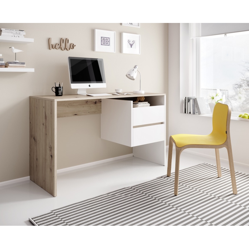 Rakstāmgalds ar atvilktnēm MARLO Artisan ozols/balts