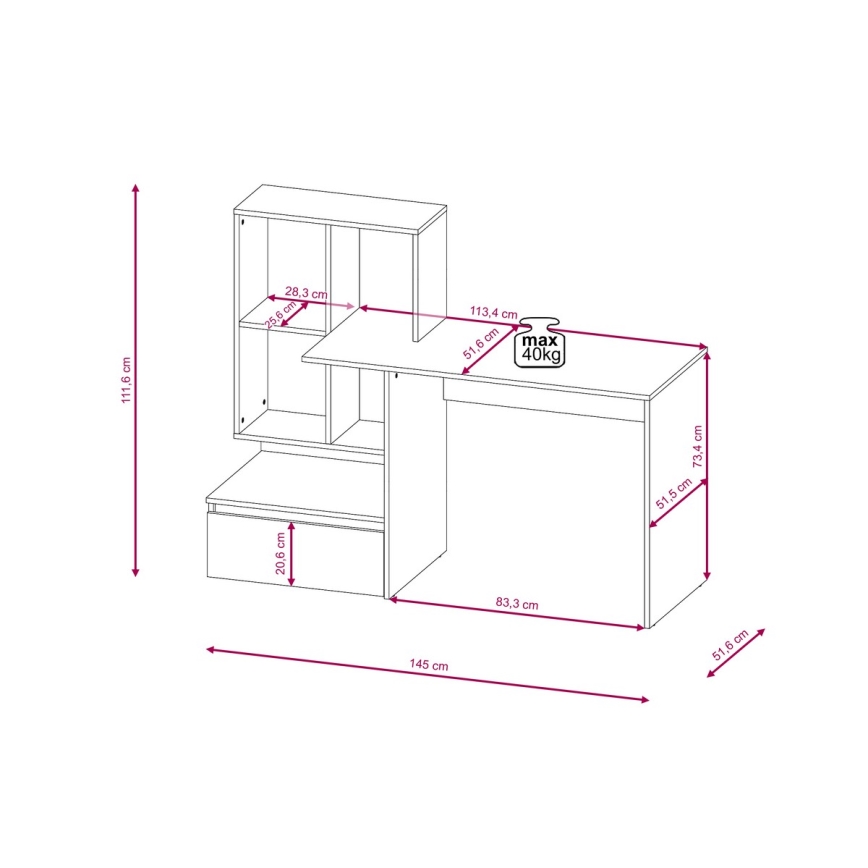 Rakstāmgalds ar plauktu MARLO artisan ozols/balts