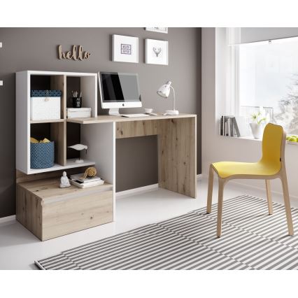 Rakstāmgalds ar plauktu MARLO ozols artisan/balts