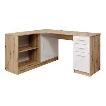 Rakstāmgalds ar plauktu un atvilktnēm ROBERTO, labais, Artisan ozols/balts