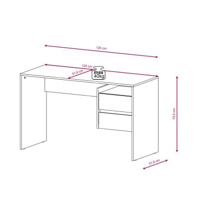 Rakstāmgalds MARLO ar atvilktnēm — betona pelēks/balts