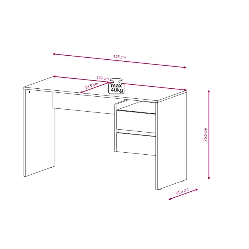 Rakstāmgalds MARLO ar atvilktnēm — betona pelēks/balts