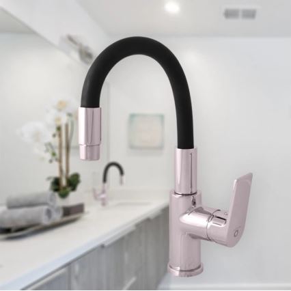 RAV Slezák CO119.0/15 - Izlietnes jaucējkrāns ar elastīgu iztecētāju COLORADO 25 cm melns/spīdīgs hroms