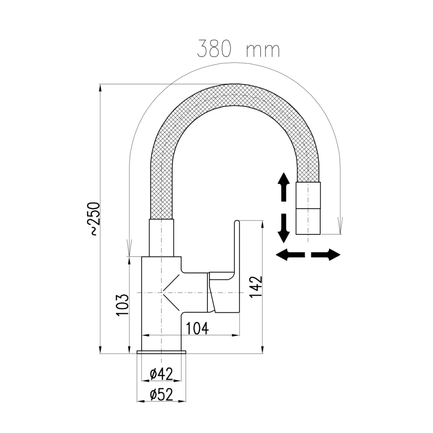 RAV Slezák CO119.0/15 - Izlietnes jaucējkrāns ar elastīgu iztecētāju COLORADO 25 cm melns/spīdīgs hroms