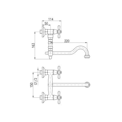 RAV Slezák MK101.5/29SM - Virtuves/izlietnes jaucējkrāns MORAVA RETRO 16,3 cm antīka misiņa