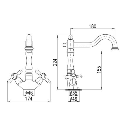RAV Slezák MK121.0/8CMATSM - Izlietnes jaucējkrāns + izlietnes aizbāžnis MORAVA RETRO 22,4 cm melns/misiņš