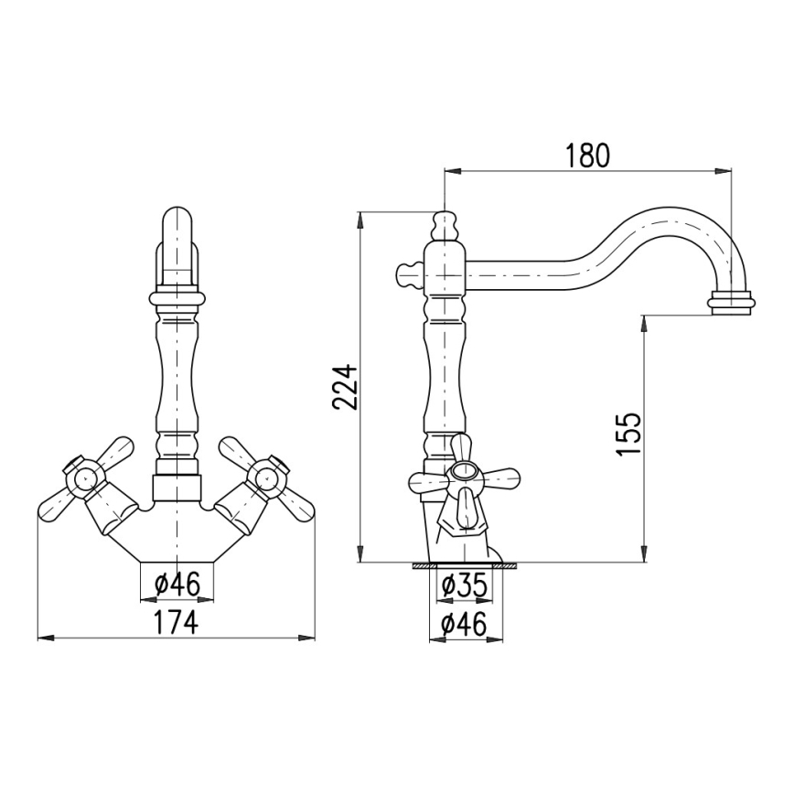 RAV Slezák MK121.0/8SM - Izlietnes/virtuves jaucējkrāns + MORAVA RETRO noteces komplekts 22,4 cm antīka misiņa