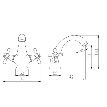 RAV Slezák MK128.0CMATSM - Izlietnes jaucējkrāns MORAVA RETRO 16 cm melns/misiņš