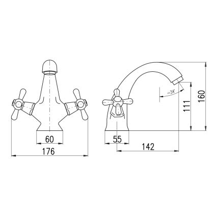 RAV Slezák MK128.0SM - Izlietnes jaucējkrāns MORAVA RETRO 16 cm, antīka misiņa