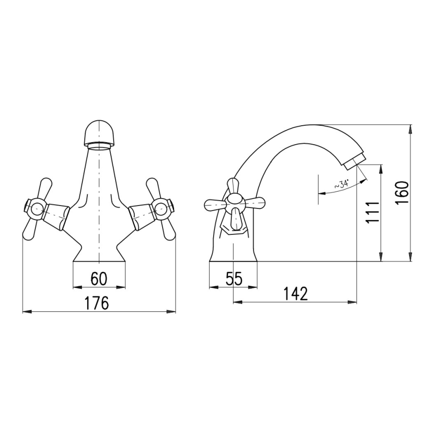 RAV Slezák MK128.0SM - Izlietnes jaucējkrāns MORAVA RETRO 16 cm, antīka misiņa