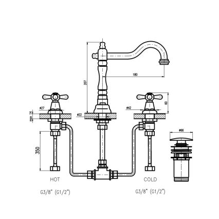 RAV Slezák MK132.0SM - izlietnes jaucējkrāns + izplūdes vāciņš MORAVA RETRO vecā misiņa