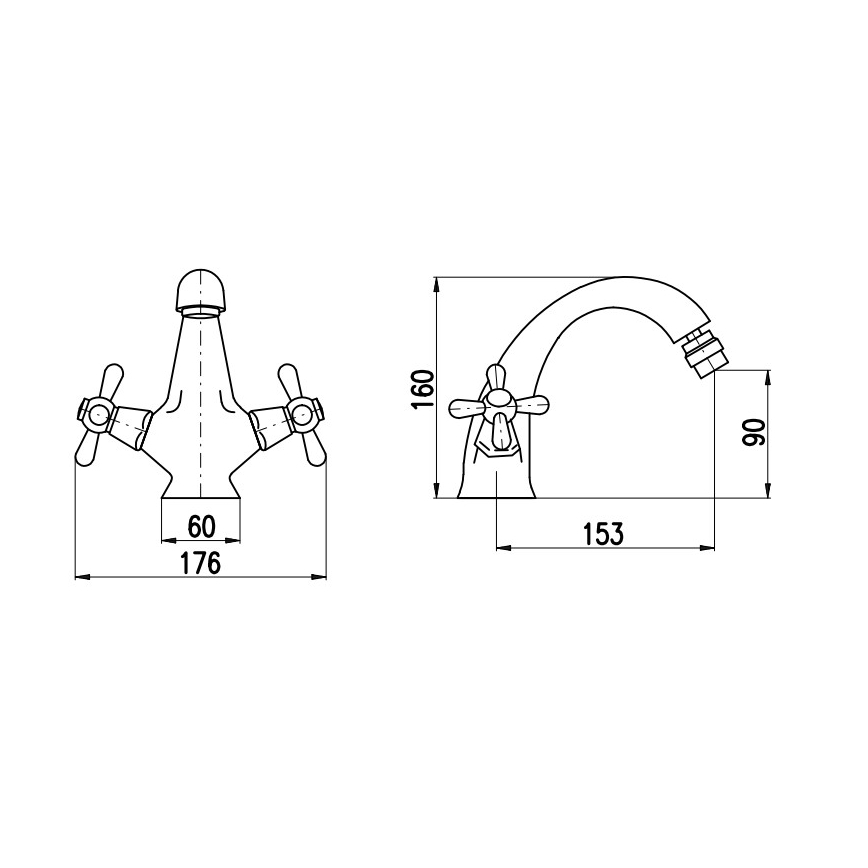 RAV Slezák MK143.0SM - Bidēta jaucējkrāns + iztece MORAVA RETRO 16 cm antīka misiņa