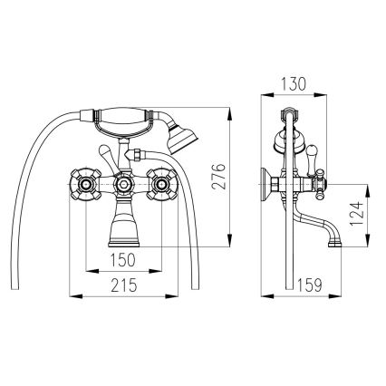 RAV Slezák MK159.5/2CMATSM - Vannas komplekts ar jaucējkrānu MORAVA RETRO melns/misiņš