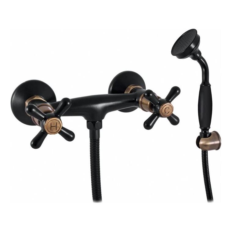 RAV Slezák MK180.5/1CMATSM - Dušas komplekts ar jaucējkrānu MORAVA RETRO melns/misiņš