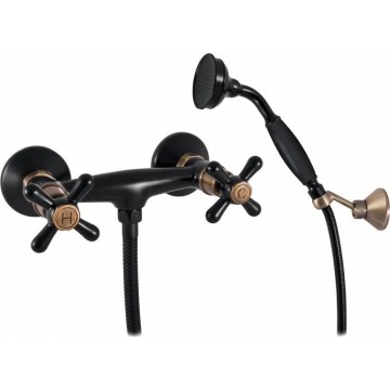 RAV Slezák MK180.5/2CMATSM - Dušas komplekts ar jaucējkrānu MORAVA RETRO, melns/misiņš