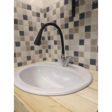 RAV Slezák SA006.0/13 - Izlietnes jaucējkrāns ar elastīgu izteces kaklu SAZAVA, 35,6 cm, melns/spīdīgs hroms