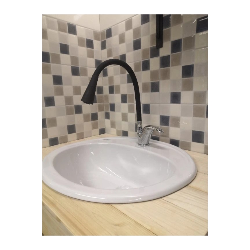 RAV Slezák SA006.0/13 - Izlietnes jaucējkrāns ar elastīgu izteces kaklu SAZAVA, 35,6 cm, melns/spīdīgs hroms