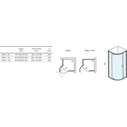 Ravak 37677U00Z1 - Trīsdaļīga kvadrantveida dušas kabīne PIVOT 90x90 cm satīns
