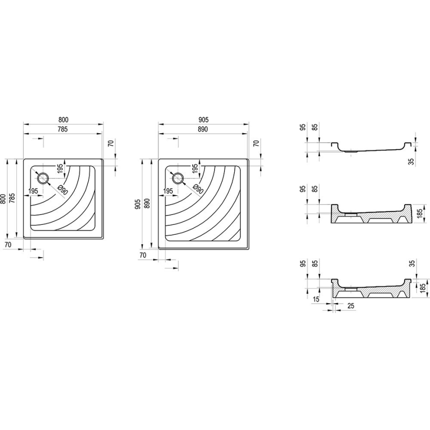 Ravak A007701120 - Kvadrātveida dušas paliktnis ANGELA 90x90 cm balts