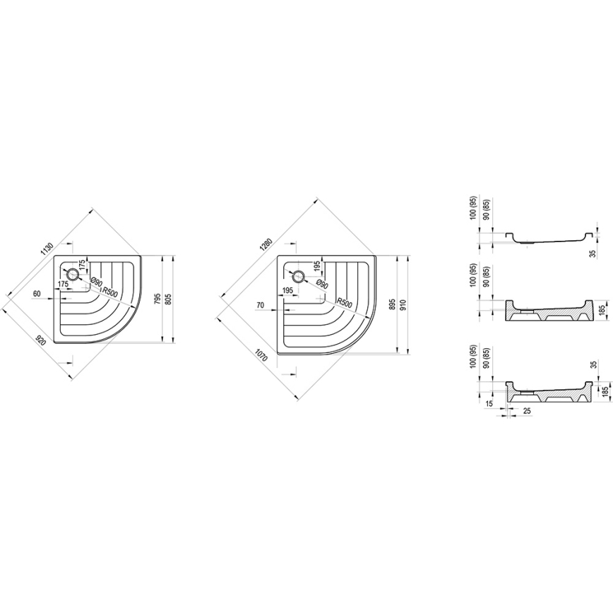 Ravak A204001120 - Kvadranta dušas paliktnis RONDA 80x80 cm, balts