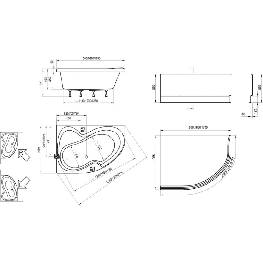 Ravak C421000000 - Stūra vanna ROSA 170x105 cm akrils/balta