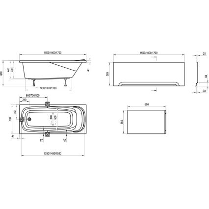 Ravak CO11000000 - Vanna VANDA 150x70 cm akrila / spīdīgi balta