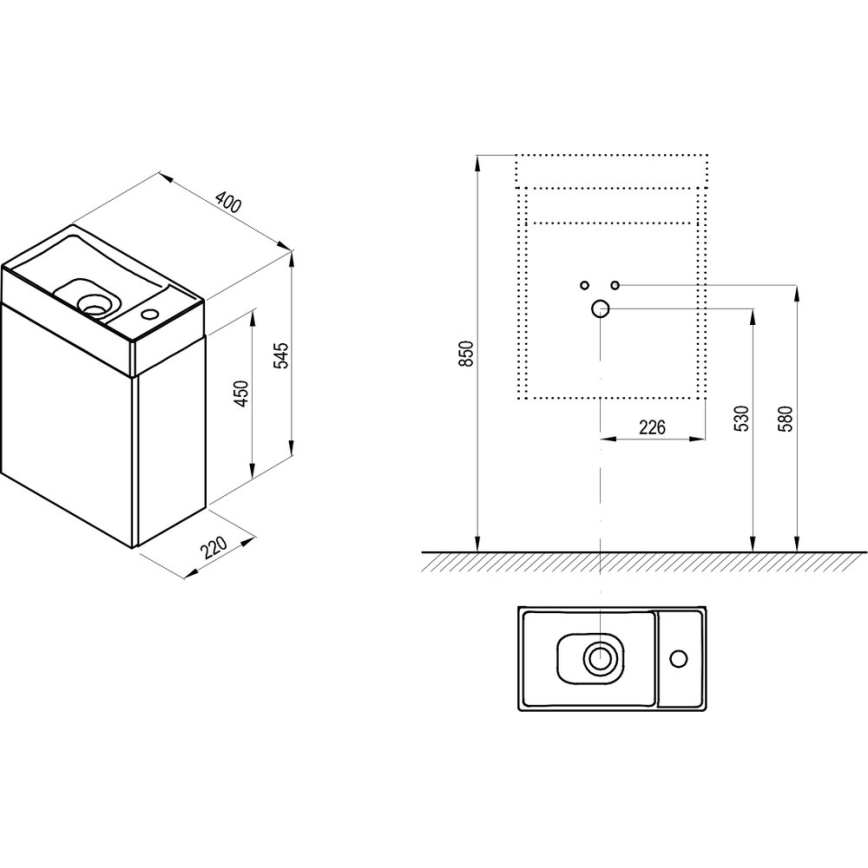 Ravak X000001386 - VEDA vannas istabas skapītis zem izlietnes 54,5x40 cm, balts