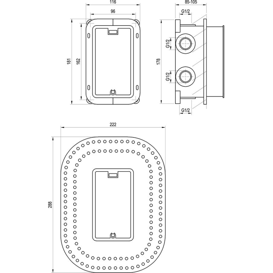 Ravak X070074 - Pamatkorpuss iebūvējamajiem jaucējkrāniem R-BOX MULTI 18,1x11,6 cm