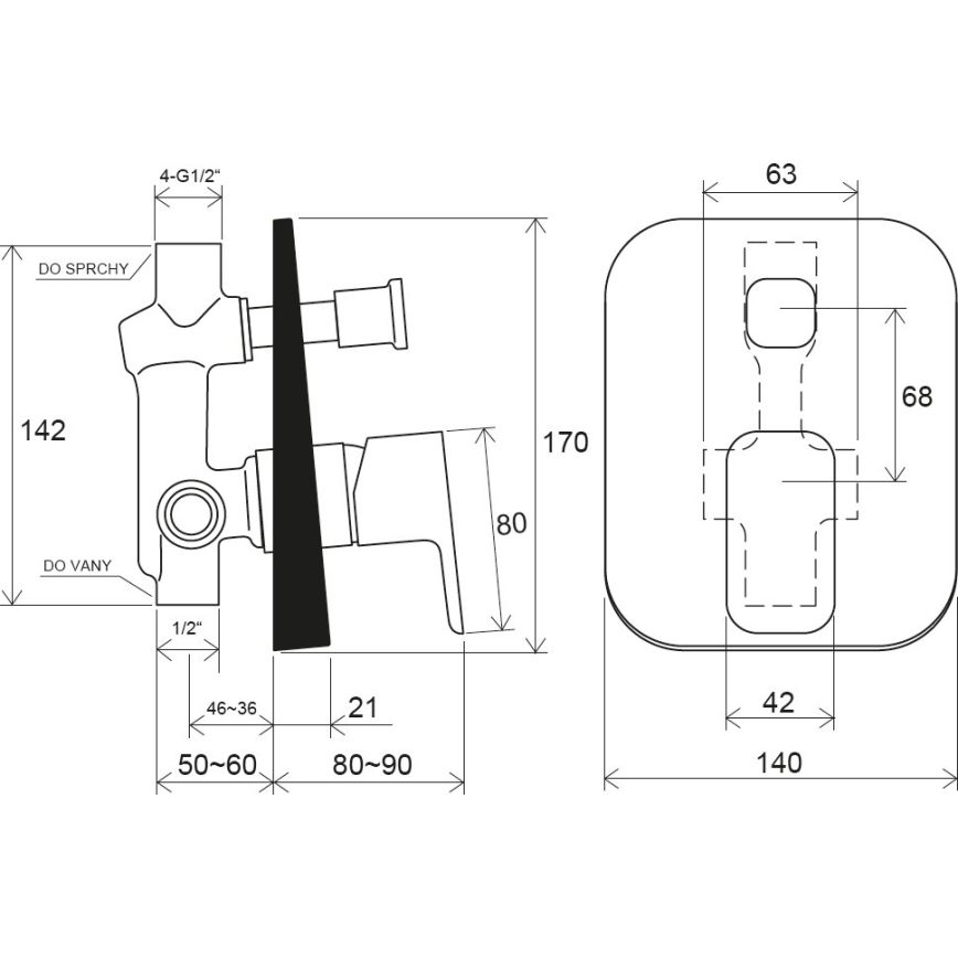 Ravak X070134 - Dušas jaucējkrāns slēptai montāžai FREE spīdīgs hroms