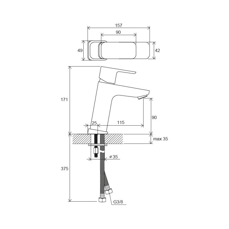 Ravak X070150 - Izlietnes jaucējkrāns FREE, 17,2 cm, melns