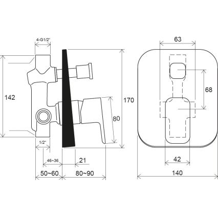 Ravak X070156 - Dušas jaucējkrāns FREE iebūvei, melns