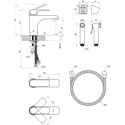Ravak X070438 - Izlietnes jaucējkrāns ar higiēnas dušu FLAT spīdīgs hroms