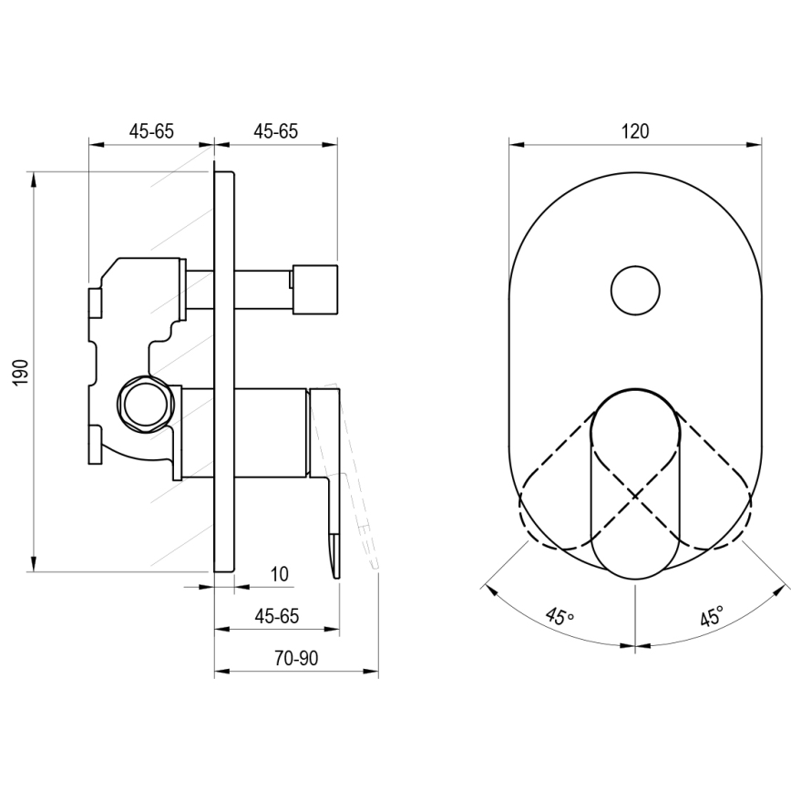 Ravak X070466 - Dušas jaucējkrāns slēptai uzstādīšanai CHROME melns