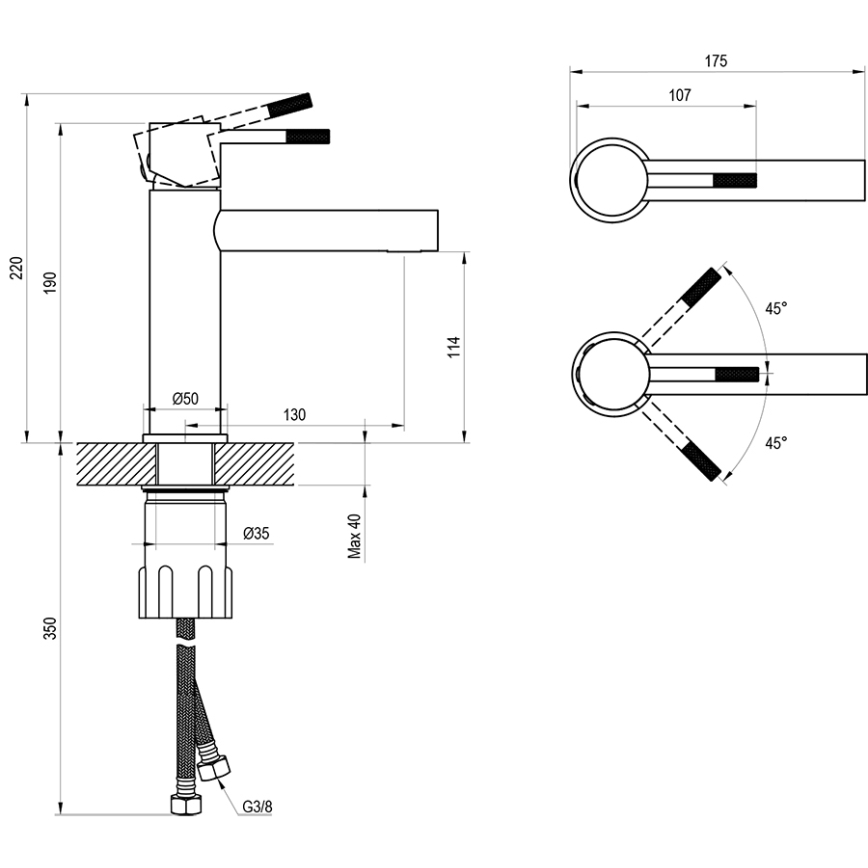 Ravak X070648 - Izlietnes jaucējkrāns NOX 19 cm, matēts melns