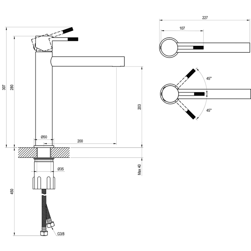 Ravak X070649 - Izlietnes jaucējkrāns NOX 28 cm matēts melns
