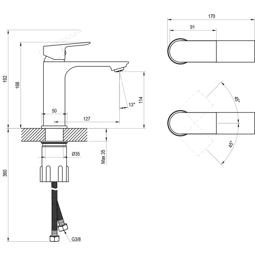 Ravak X070652 - Izlietnes jaucējkrāns PLAN 16,8 cm, sukāta grafīta apdare