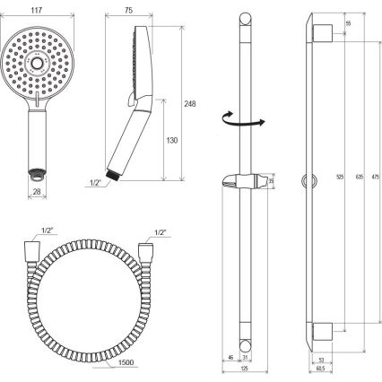 Ravak X07P177 - Dušas komplekts, spīdīga hroma apdare