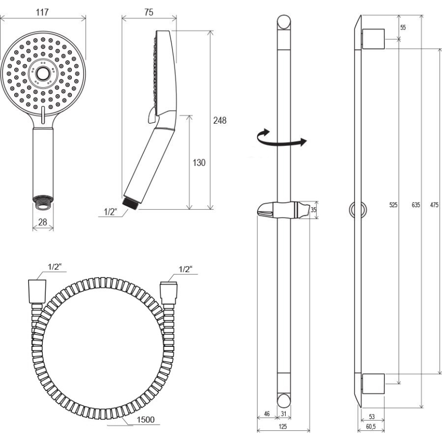 Ravak X07P177 - Dušas komplekts, spīdīga hroma apdare