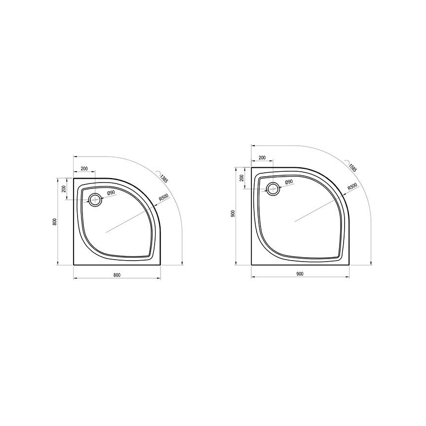 Ravak XA237711010 - ELIPSO kvadrantveida dušas paliktnis 90x90 cm, balts